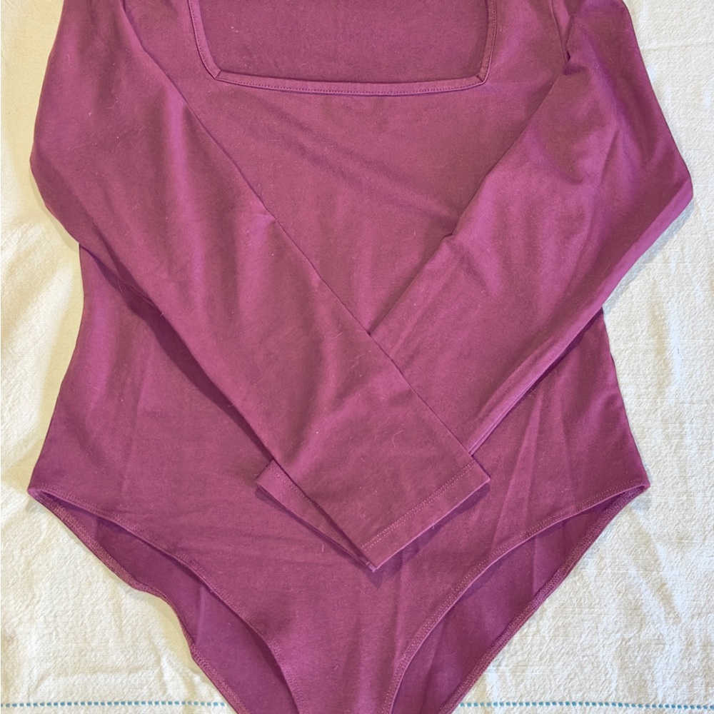 Mangopop Square Neck Burgundy Long Sleeve Bodysuit Women’s Large